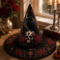 Halloween Witch Hat Gothic Raven Black Raven Skul Dark Rose Cosplay Hat, Halloween Costume, Accessories for Porch Yard Indoor Outdoor Decor