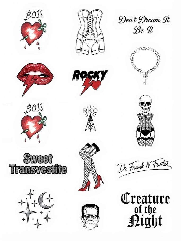 Frank N Furter Temporary Tattoo, Rocky Horror Picture Show Temporary Tattoo, 15-Piece Pack, 5x5cm Size, Gift for Friends and Fans, Halloween Spirits Fun For Event