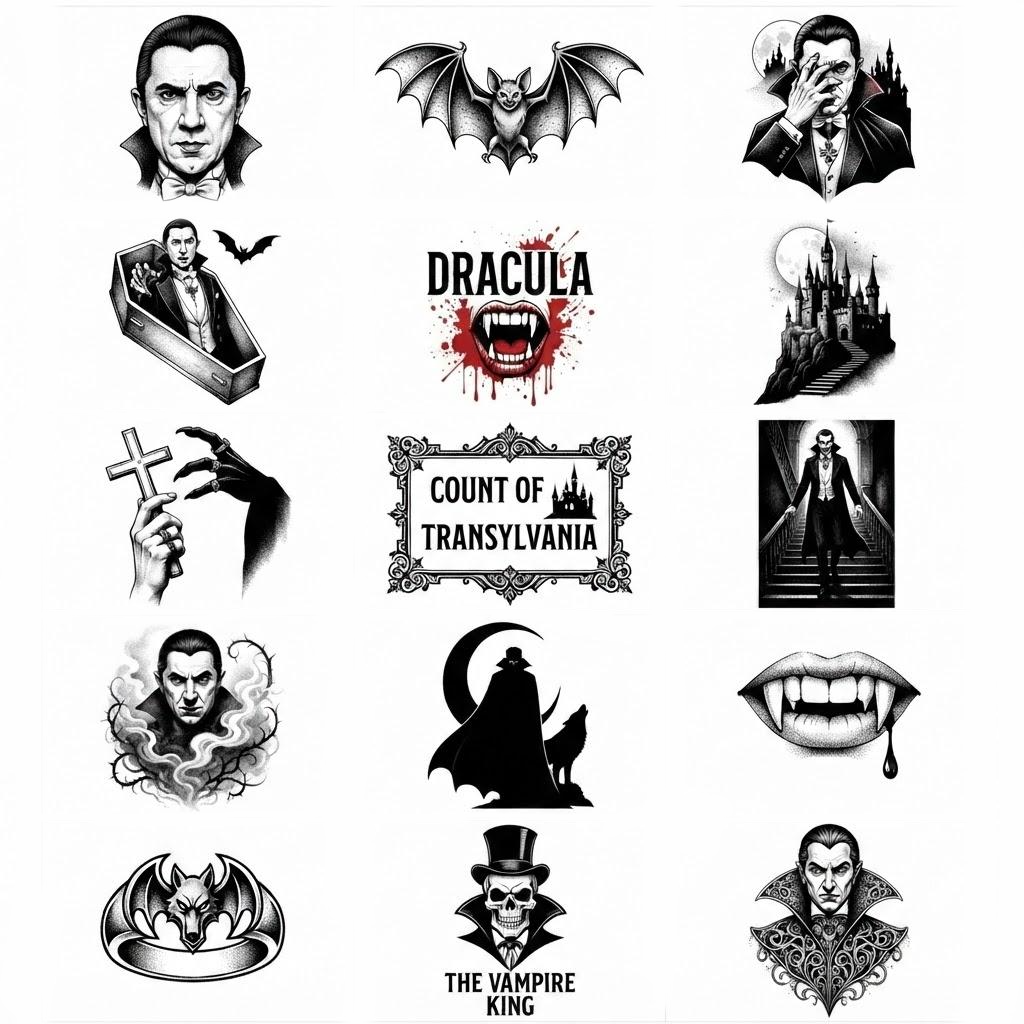 Dracula Theme Temporary Tattoos, 15-Piece Pack, 5x5cm Size, Gift for Friends and Fans, Halloween Spirits Fun For Event