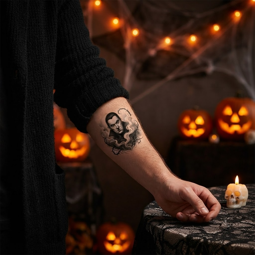 Dracula Theme Temporary Tattoos, 15-Piece Pack, 5x5cm Size, Gift for Friends and Fans, Halloween Spirits Fun For Event