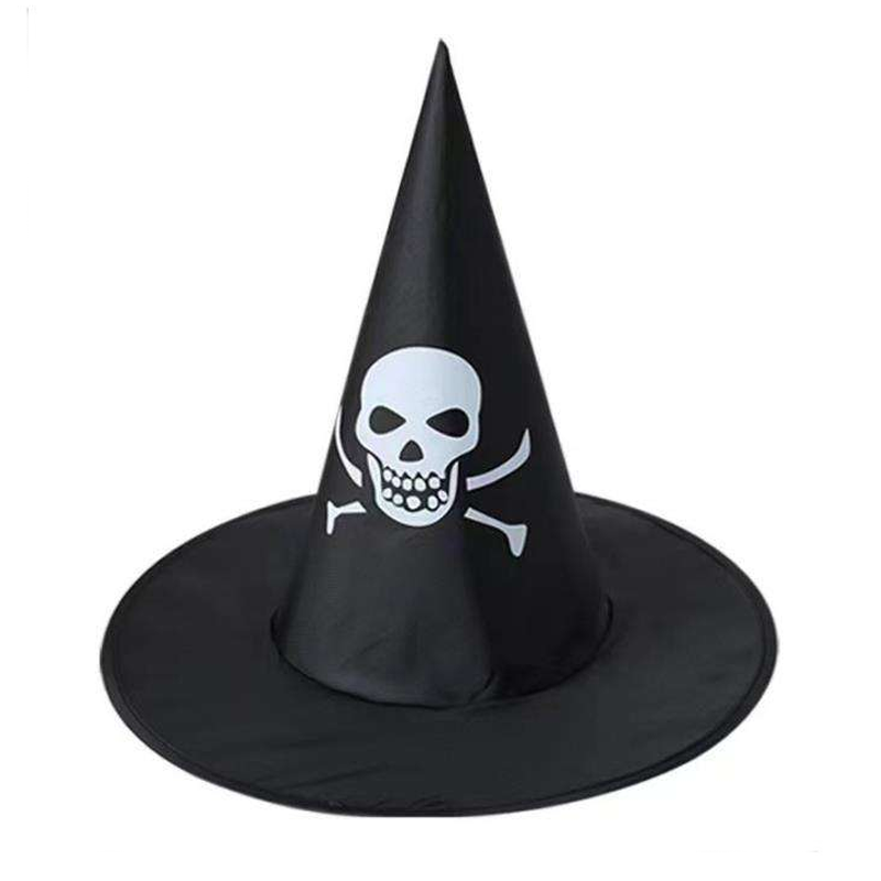 Black Witch Wizard Hat with Pumpkin Spider Web Bat Prints Halloween Decoration and Cosplay Costume Props, Accessories for Porch Yard Indoor Outdoor Decor
