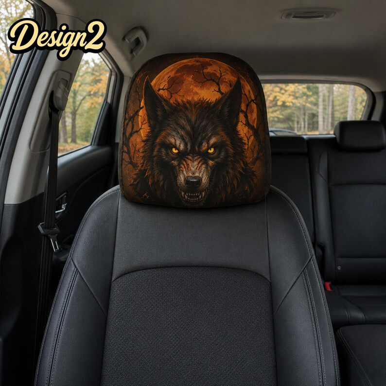 Monster Car Headrest Cover (1pc), Werewolf Skull King Vampire Bat, Gothic Halloween Car Decor, Horror Gift