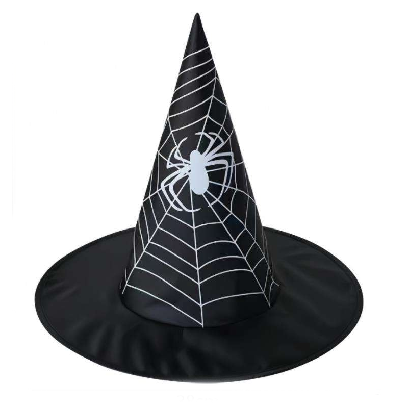Black Witch Wizard Hat with Pumpkin Spider Web Bat Prints Halloween Decoration and Cosplay Costume Props, Accessories for Porch Yard Indoor Outdoor Decor