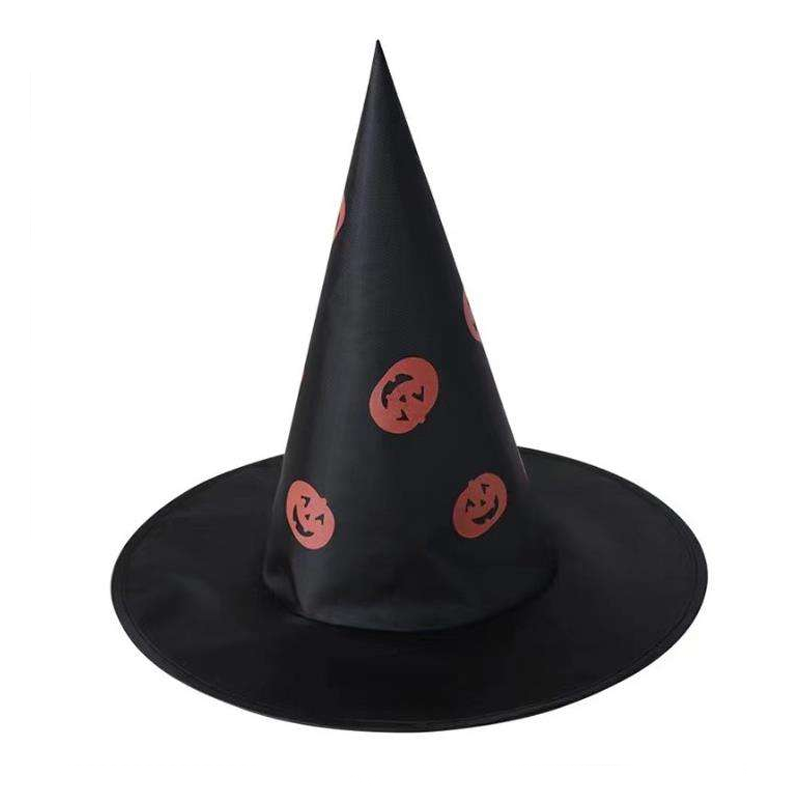Black Witch Wizard Hat with Pumpkins Prints Halloween Decoration and Cosplay Costume Props, Accessories for Porch Yard Indoor Outdoor Decor