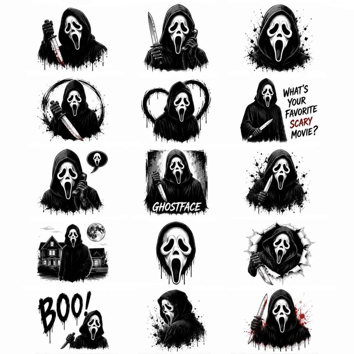 Ghostface Theme Temporary Tattoos, 15-Piece Pack, 5x5cm Size, Gift for Friends and Fans, Halloween Spirits Fun For Event