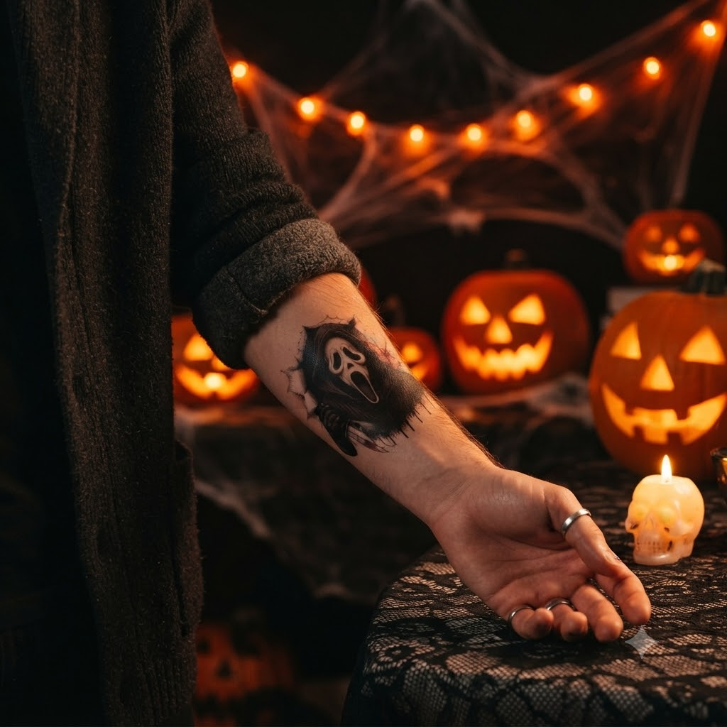Ghostface Theme Temporary Tattoos, 15-Piece Pack, 5x5cm Size, Gift for Friends and Fans, Halloween Spirits Fun For Event