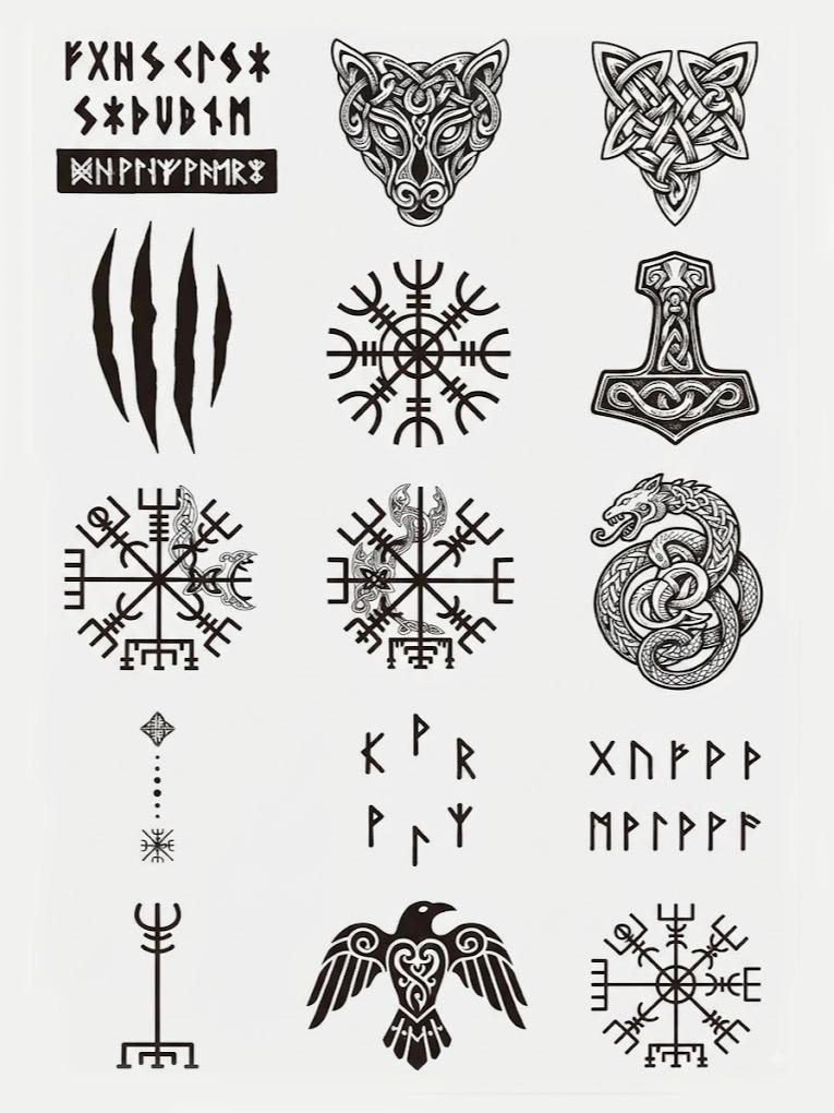 Viking Warrior Face Tattoo, Viking Costume Tattoos, Halloween Cosplay Kit, 15-Piece Pack, 5x5cm Size, Gift for Friends and Fans, Halloween Spirits Fun For Event