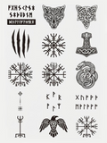 Viking Warrior Face Tattoo, Viking Costume Tattoos, Halloween Cosplay Kit, 15-Piece Pack, 5x5cm Size, Gift for Friends and Fans, Halloween Spirits Fun For Event