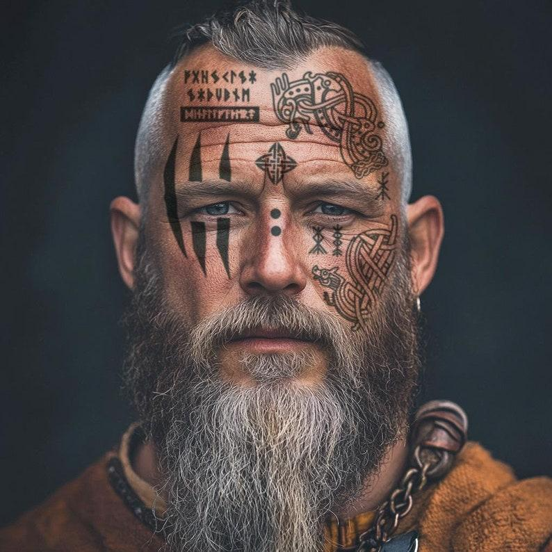 Viking Warrior Face Tattoo, Viking Costume Tattoos, Halloween Cosplay Kit, 15-Piece Pack, 5x5cm Size, Gift for Friends and Fans, Halloween Spirits Fun For Event