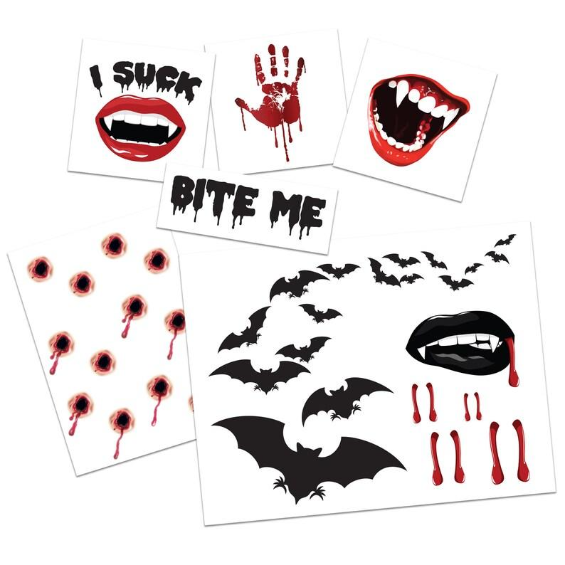 Vampire Horror Temporary Tattoos, Skin Safe | Removable, 15-Piece Pack, 5x5cm Size, Gift for Friends and Fans, Halloween Spirits Fun For Event