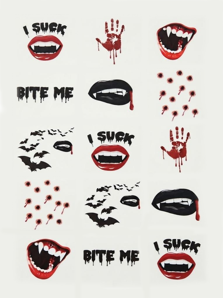 Vampire Horror Temporary Tattoos, Skin Safe | Removable, 15-Piece Pack, 5x5cm Size, Gift for Friends and Fans, Halloween Spirits Fun For Event