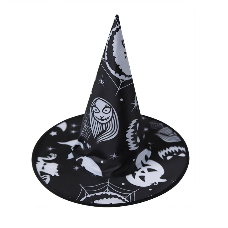 Halloween Witch Hat Costume Jack Skellington And Sally Pattern, The Nightmare Before Christmas Cosplay Headwear for Halloween, Costume and Makeup Party Decor