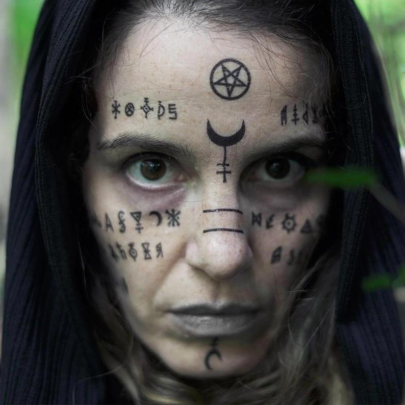 Witch Face Tattoos, Witchcraft Temporary Tattoo, Halloween Cosplay Kit, 15-Piece Pack, 5x5cm Size, Gift for Friends and Fans, Halloween Spirits Fun For Event