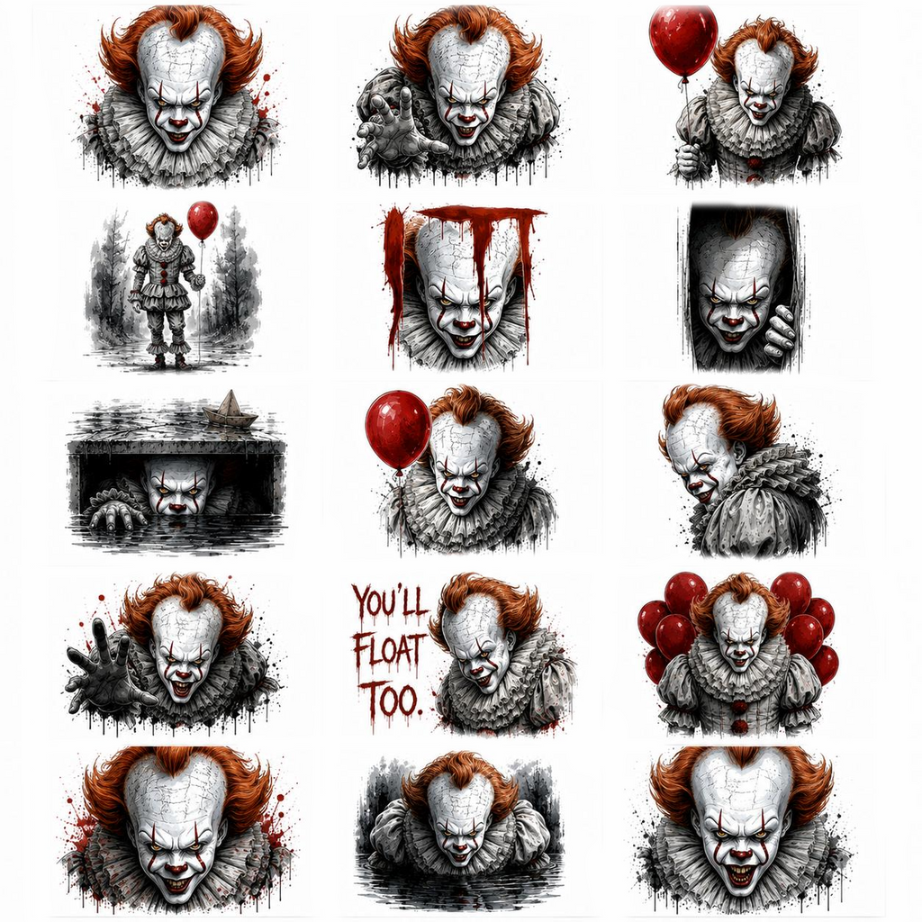 Pennywise Theme Temporary Tattoos, 15-Piece Pack, 5x5cm Size, Gift for Friends and Fans, Halloween Spirits Fun For Event