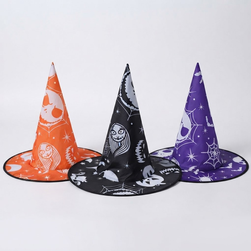 Halloween Witch Hat Costume Jack Skellington And Sally Pattern, The Nightmare Before Christmas Cosplay Headwear for Halloween, Costume and Makeup Party Decor