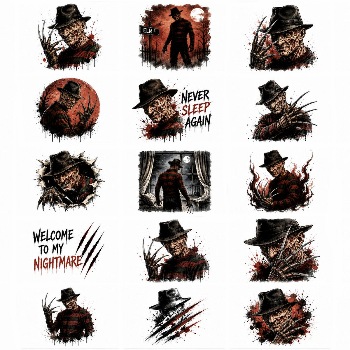Freddy Krueger Theme Temporary Tattoos, 15-Piece Pack, 5x5cm Size, Gift for Friends and Fans, Halloween Spirits Fun For Event