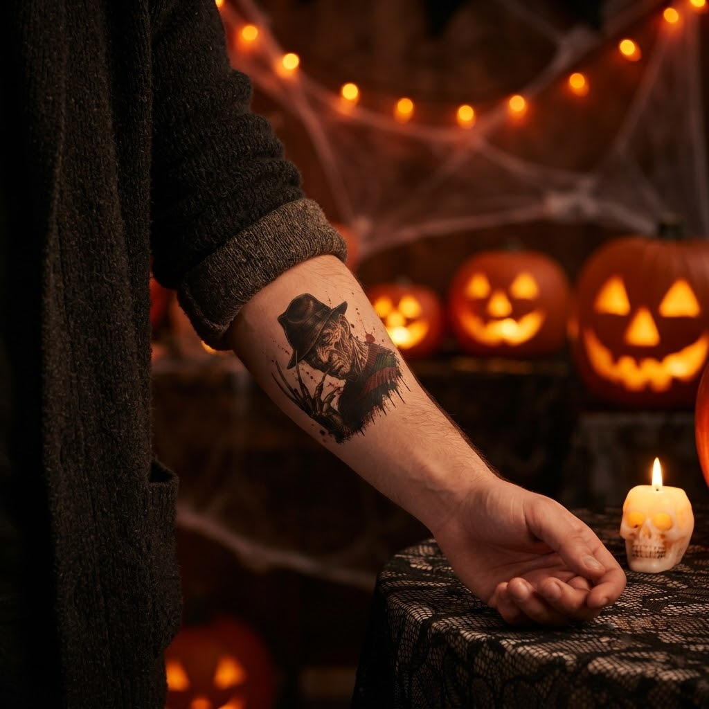 Freddy Krueger Theme Temporary Tattoos, 15-Piece Pack, 5x5cm Size, Gift for Friends and Fans, Halloween Spirits Fun For Event