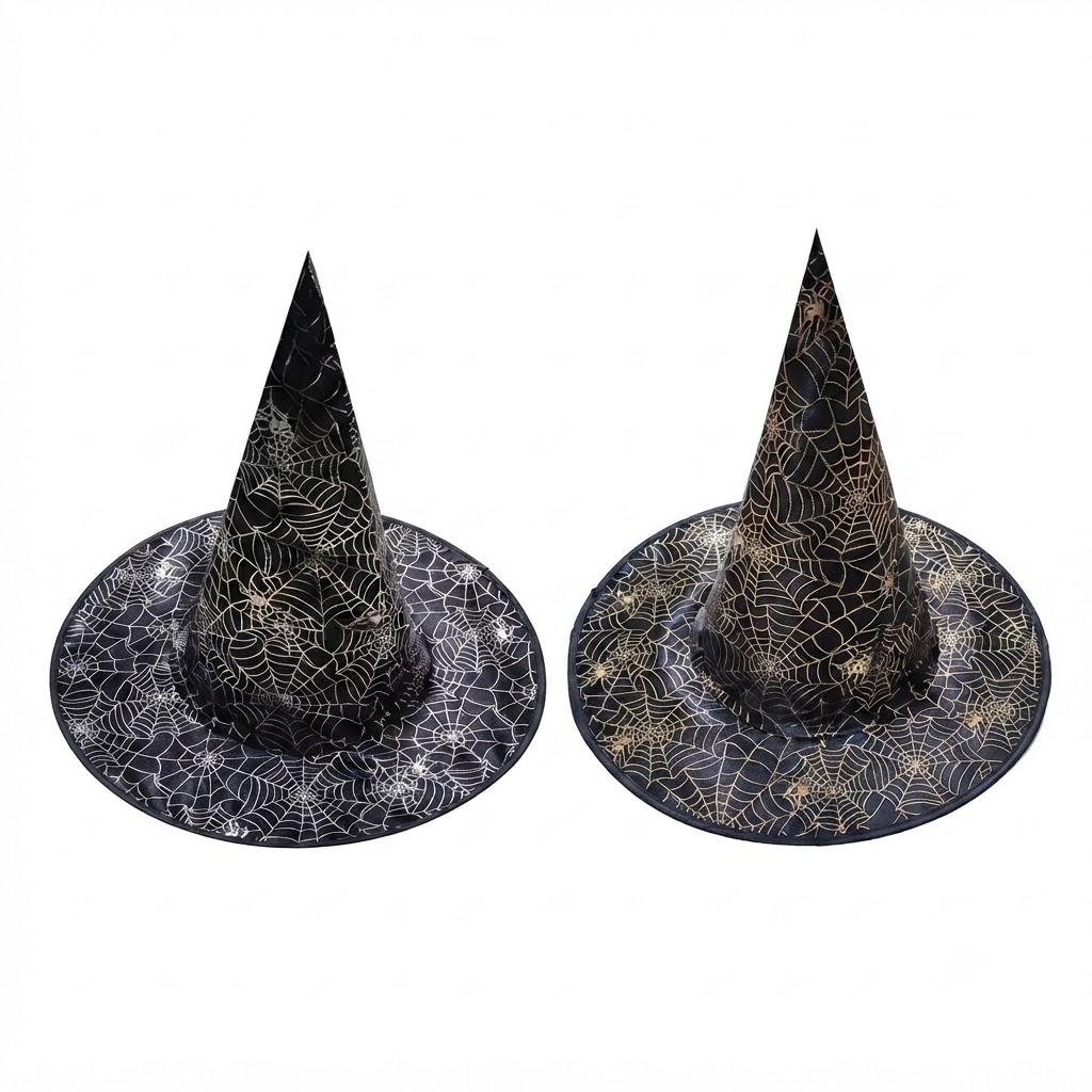 Masquerade Party Halloween Costume, Accessory Decoration Party, Spider Web Gold Silver, Kid Adult Hats, Wizard Hat