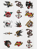 Old School Sailor Temporary Tattoos, Skin Safe | Removable, 15-Piece Pack, 5x5cm Size, Gift for Friends and Fans, Halloween Spirits Fun For Event
