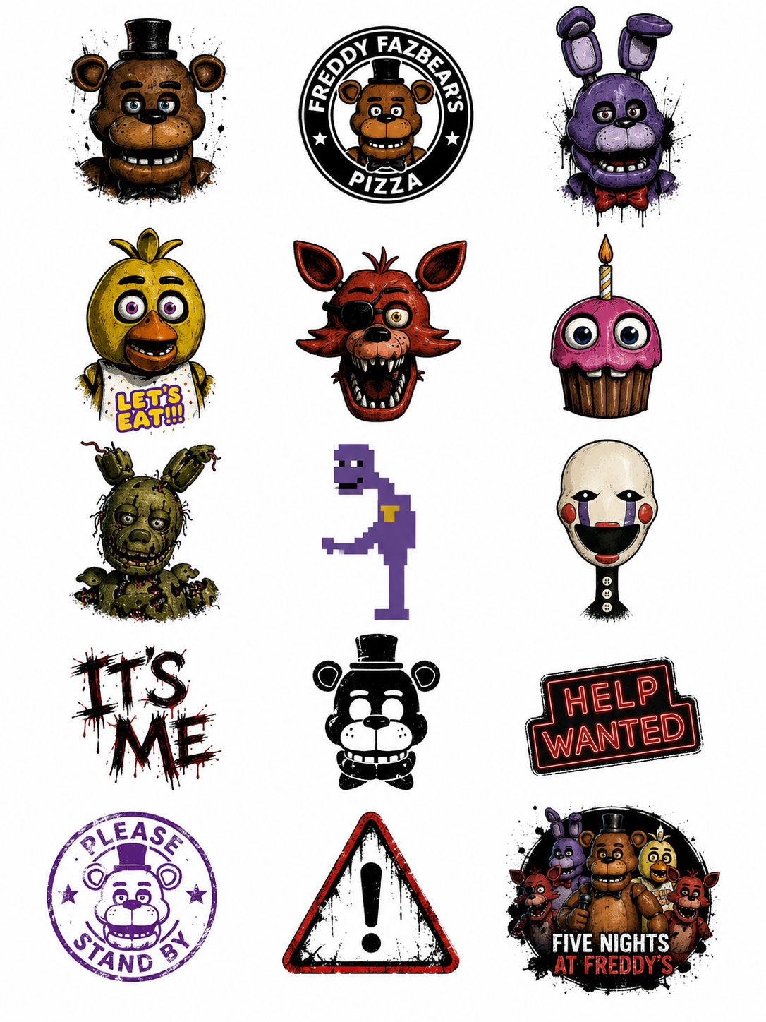 Five Nights at Freddy's characters FNAF Theme Temporary Tattoos, 15-Piece Pack, 5x5cm Size, Gift for Friends and Fans, Halloween Spirits Fun For Event