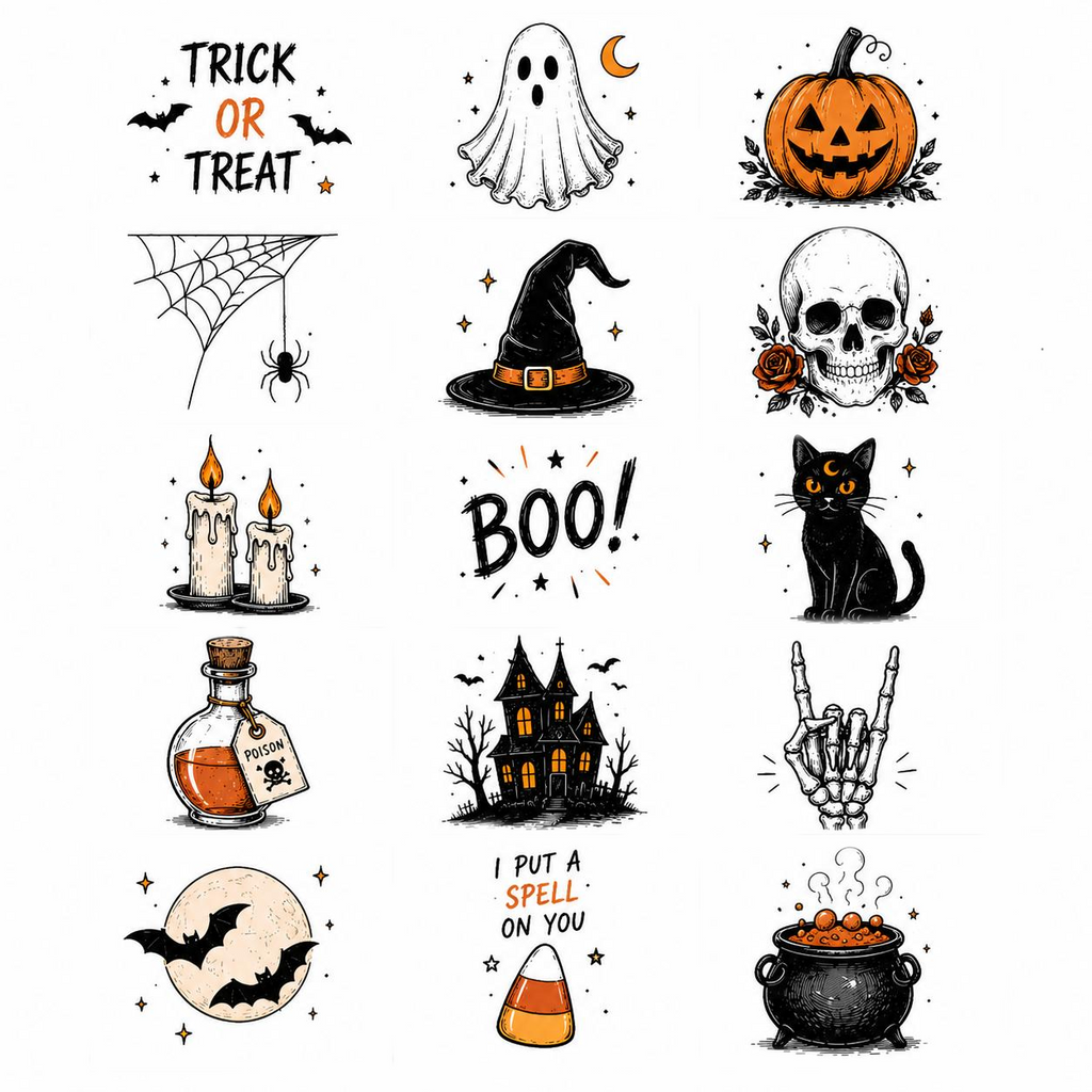 Halloween Theme Temporary Tattoos, 15-Piece Pack, 5x5cm Size, Gift for Friends and Fans, Halloween Spirits Fun For Event