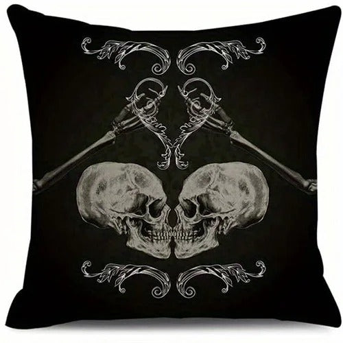 Gothic Raven Skull Pillow Cover, Dark Halloween Throw Cushion Case, Spooky Blood Splatter Design, Gothic Home Decor for Sofa, Bedroom & Car