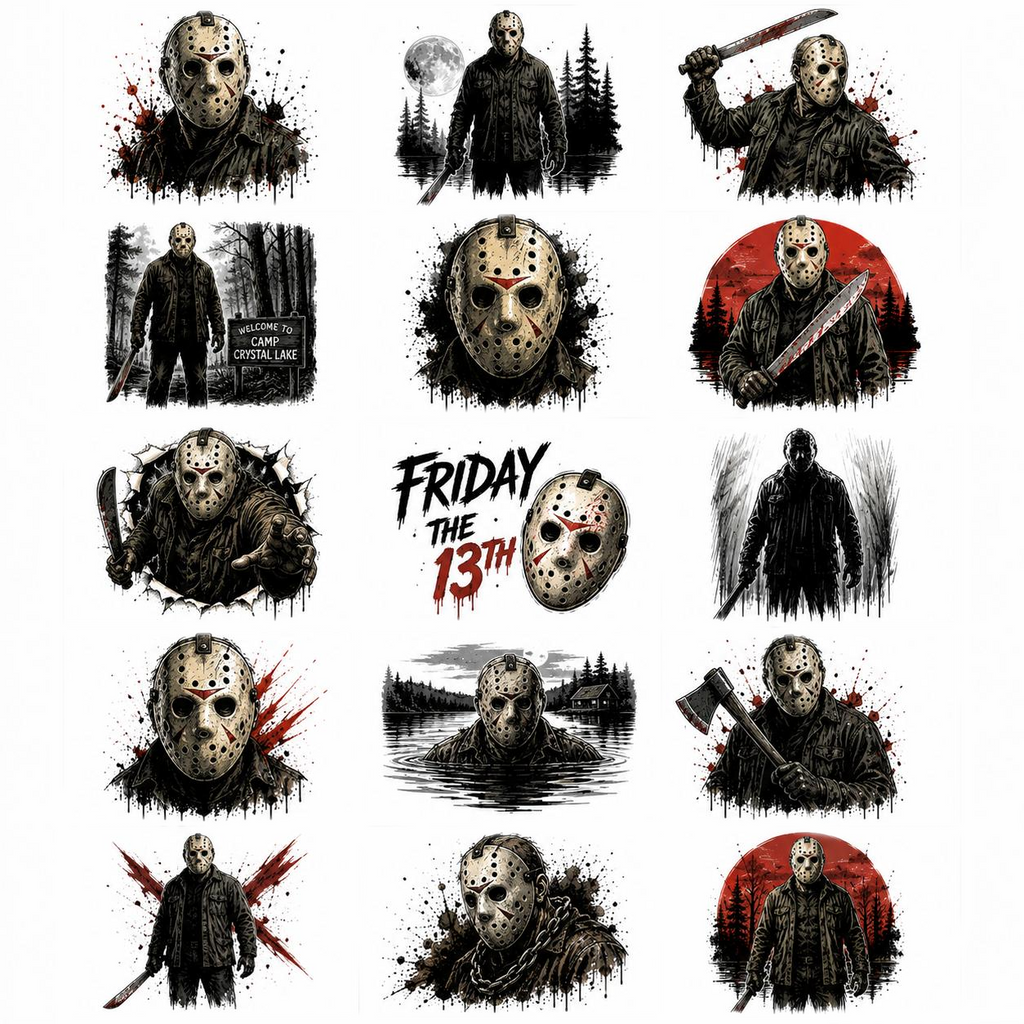 Jason Voorhees Theme Temporary Tattoos, 15-Piece Pack, 5x5cm Size, Gift for Friends and Fans, Halloween Spirits Fun For Event