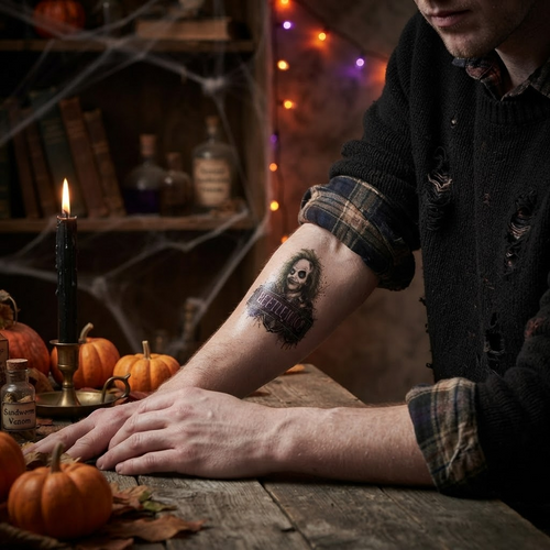 Beetlejuice Theme Temporary Tattoos, 15-Piece Pack, 5x5cm Size, Gift for Friends and Fans, Halloween Spirits Fun For Event