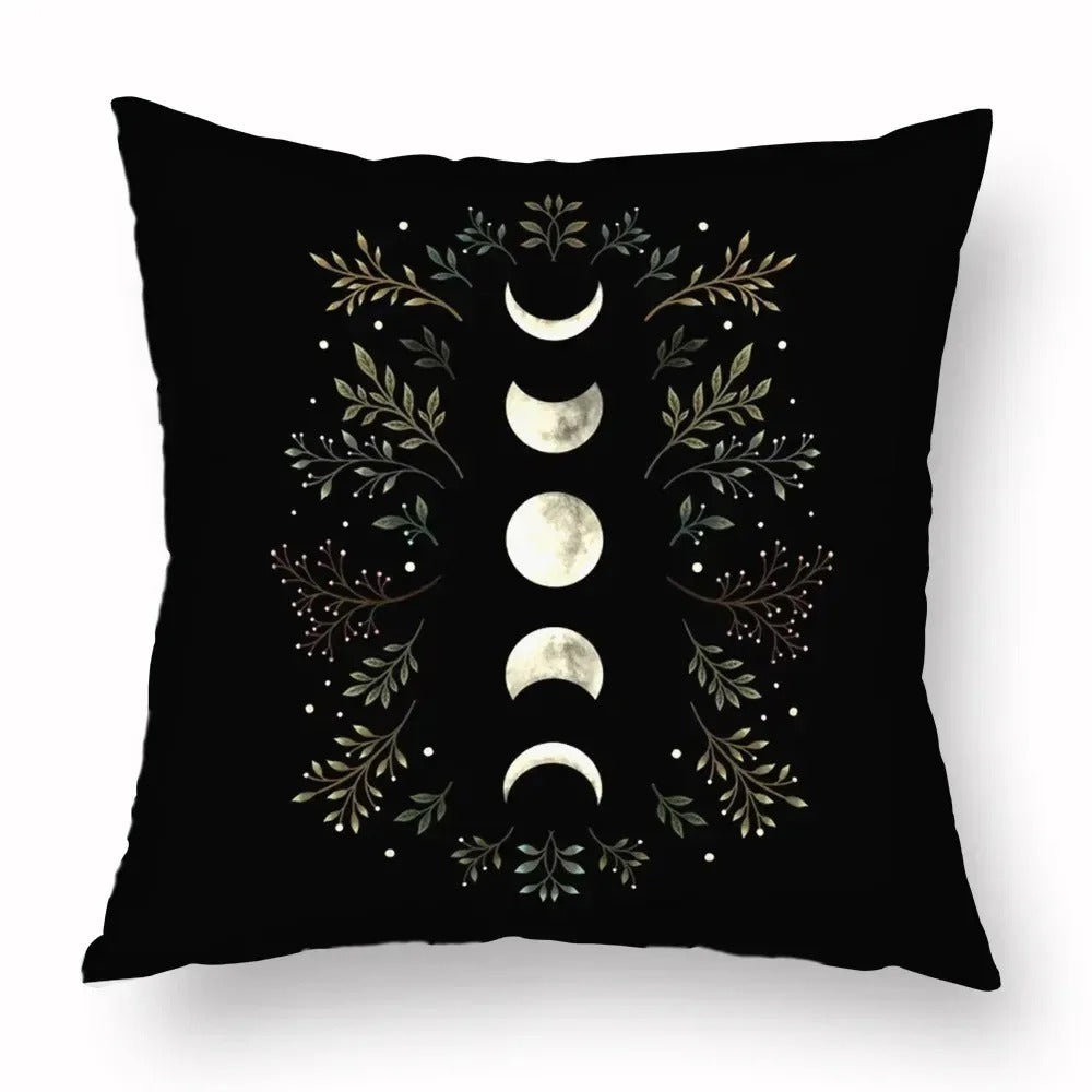 Halloween Moon & Witch Pillow Cover, Spooky Witchy Throw Pillow Case, Gothic Fall Home Decor, Decorative Cushion Cover for Sofa, Bedroom & Car