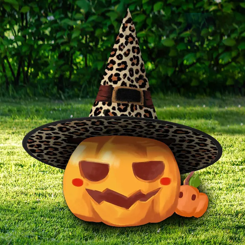 Halloween Witch Hat Leopard Print, Halloween Custom, Spooky Season Gift, Accessories for Porch Yard Indoor Outdoor Decor