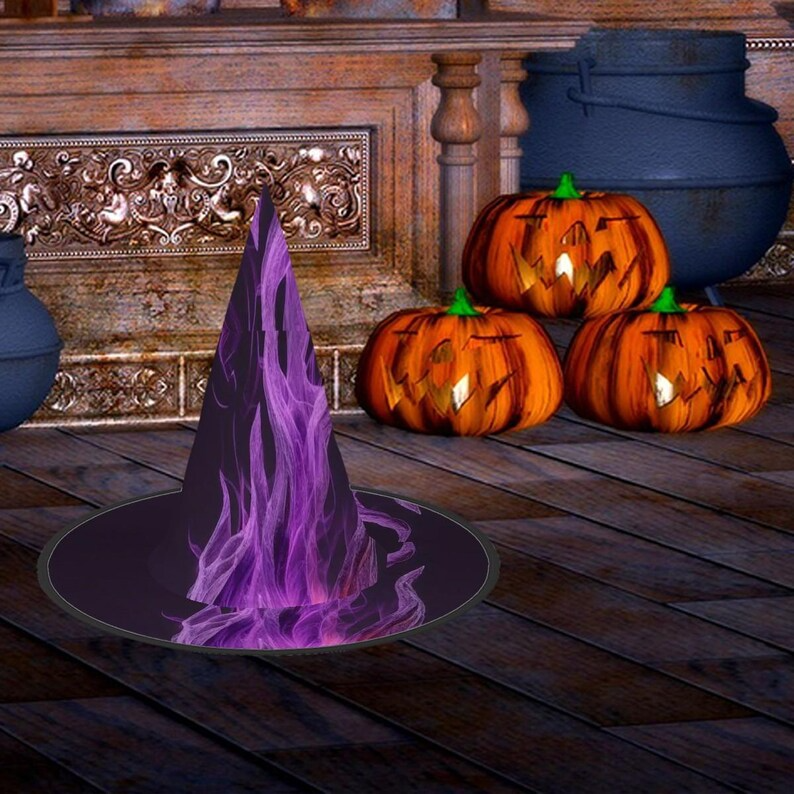 Flaming Witch Hat: Purple Fire Halloween Costume, Spooky Cosplay, Spooky Season Gift, Accessories for Porch Yard Indoor Outdoor Decor