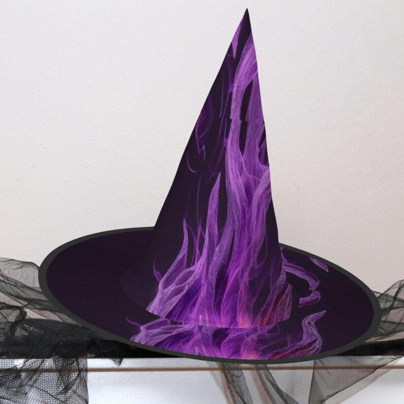 Flaming Witch Hat: Purple Fire Halloween Costume, Spooky Cosplay, Spooky Season Gift, Accessories for Porch Yard Indoor Outdoor Decor