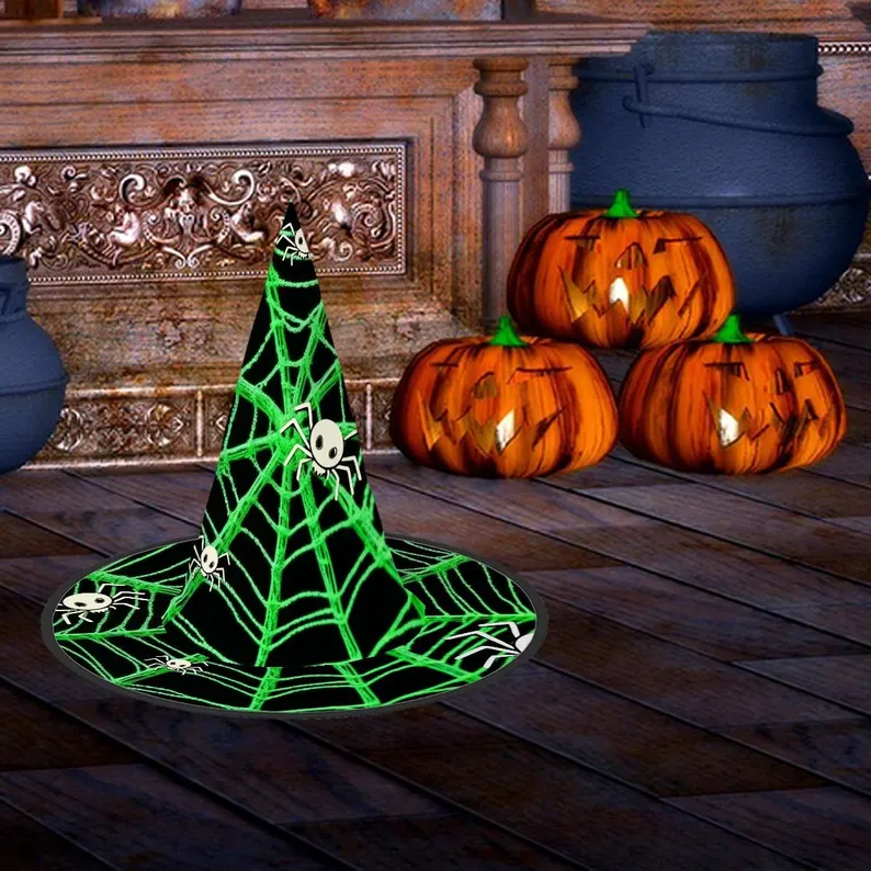 Halloween Witch Hat: Spider Web Costume Party Decor, Halloween Custom, Spooky Season Gift, Accessories for Porch Yard Indoor Outdoor Decor