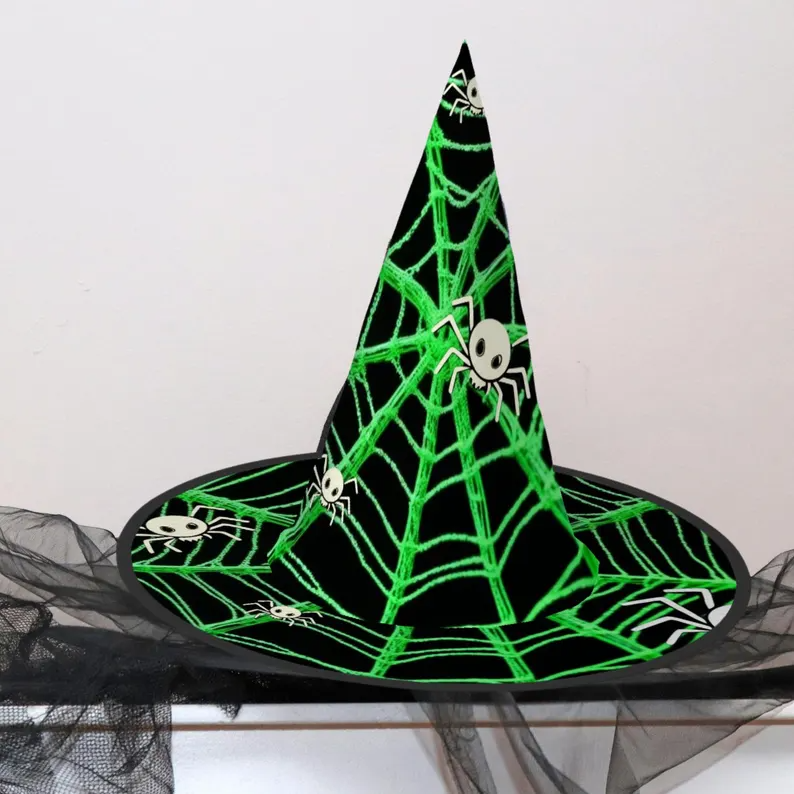 Halloween Witch Hat: Spider Web Costume Party Decor, Halloween Custom, Spooky Season Gift, Accessories for Porch Yard Indoor Outdoor Decor