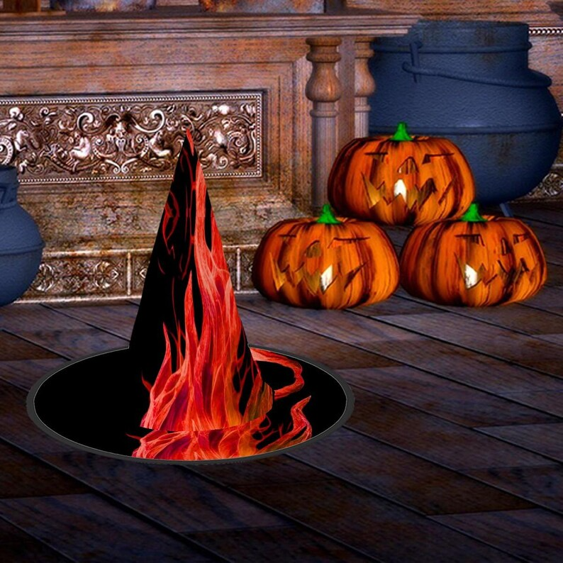 Flaming Witch Hat: Red Fire Design Halloween Costume, Spooky Season Gift, Accessories for Porch Yard Indoor Outdoor Decor