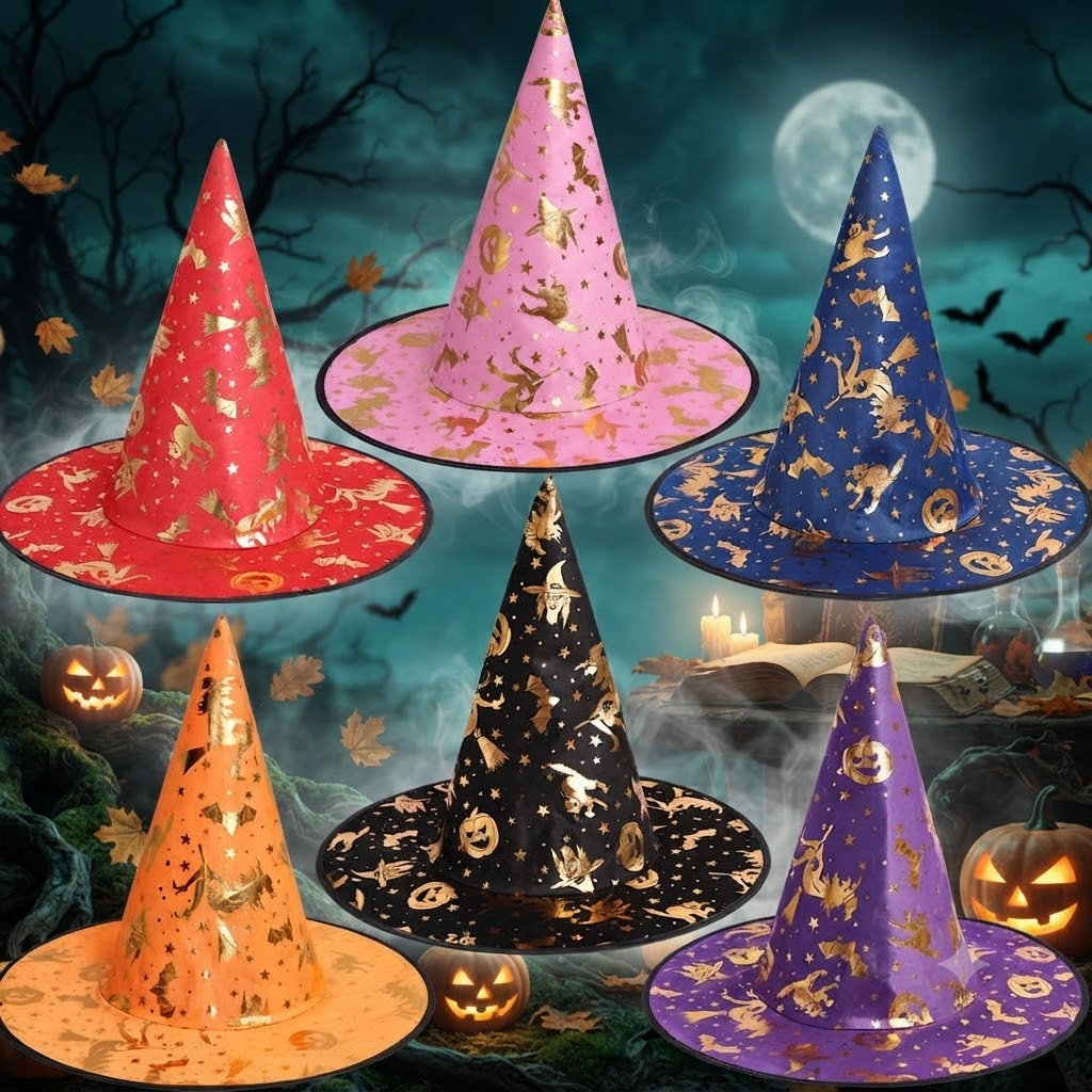 Masquerade Party Halloween Costume, Accessory Decoration Party, Pumpkin Witch, Kid Adult Hats, Wizard Hat