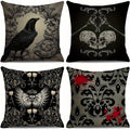 Gothic Raven Skull Pillow Cover, Dark Halloween Throw Cushion Case, Spooky Blood Splatter Design, Gothic Home Decor for Sofa, Bedroom & Car