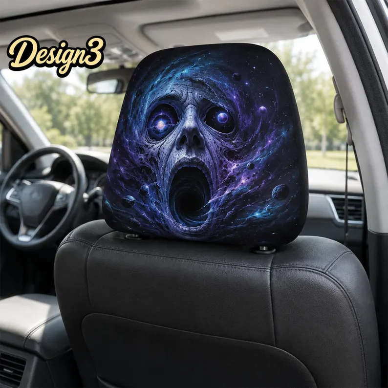 Spooky Storybook Car Headrest Cover (1pc), Haunted Doll, Mystic Owl Spirit, Candy Witch, Dark Carnival Halloween Auto Decor