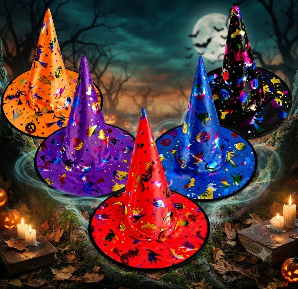 Witch Hat For Halloween Party Costume Masquerade Accessory, Rainbow Pattern, Spooky Season Gift, Accessories for Porch Yard Indoor Outdoor Decor