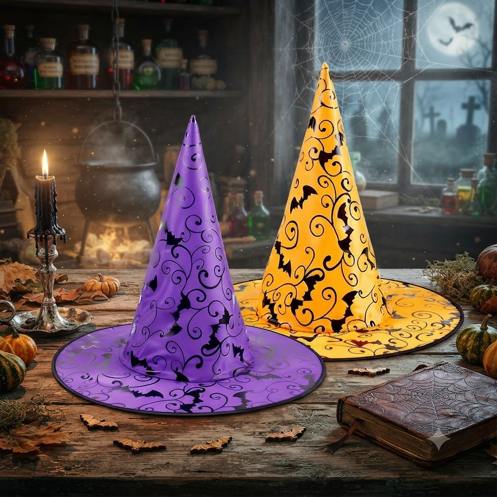 Halloween Bat Colorful Wizard Hat, Witch Hat Theme Party Decoration Props, Spooky Season Gift, Accessories for Porch Yard Indoor Outdoor Decor