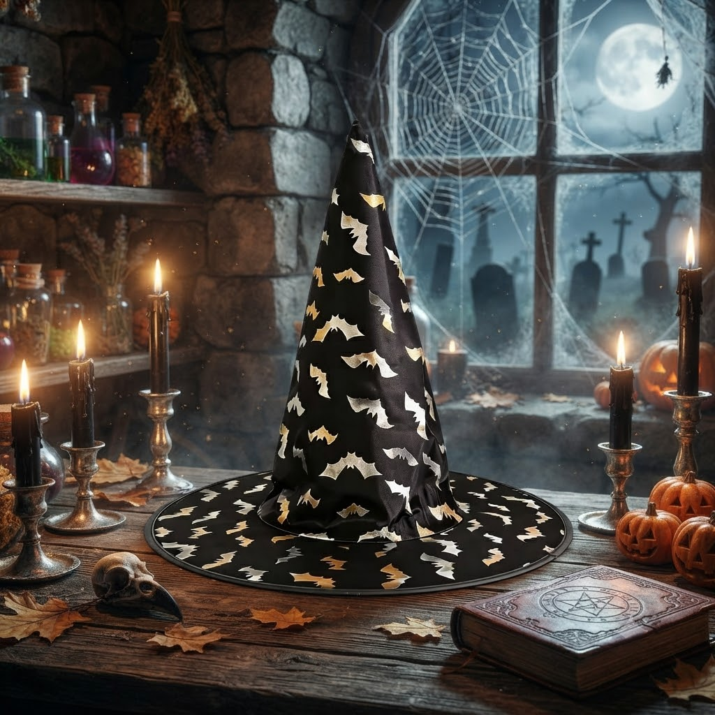 Halloween Bats Witch Hat Party, Witch Hat Costume Props, Black Witch Hat, Spooky Season Gift, Accessories for Porch Yard Indoor Outdoor Decor