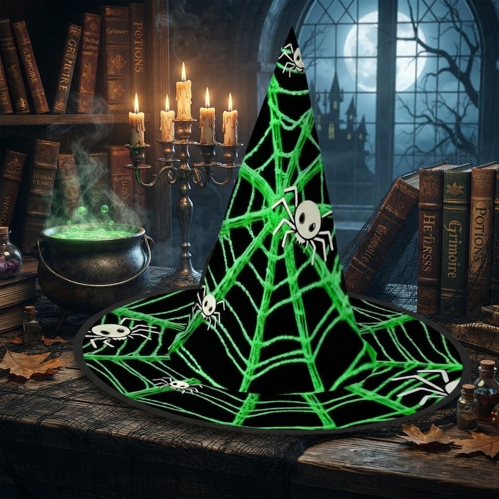 Halloween Witch Hat: Spider Web Costume Party Decor, Halloween Custom, Spooky Season Gift, Accessories for Porch Yard Indoor Outdoor Decor