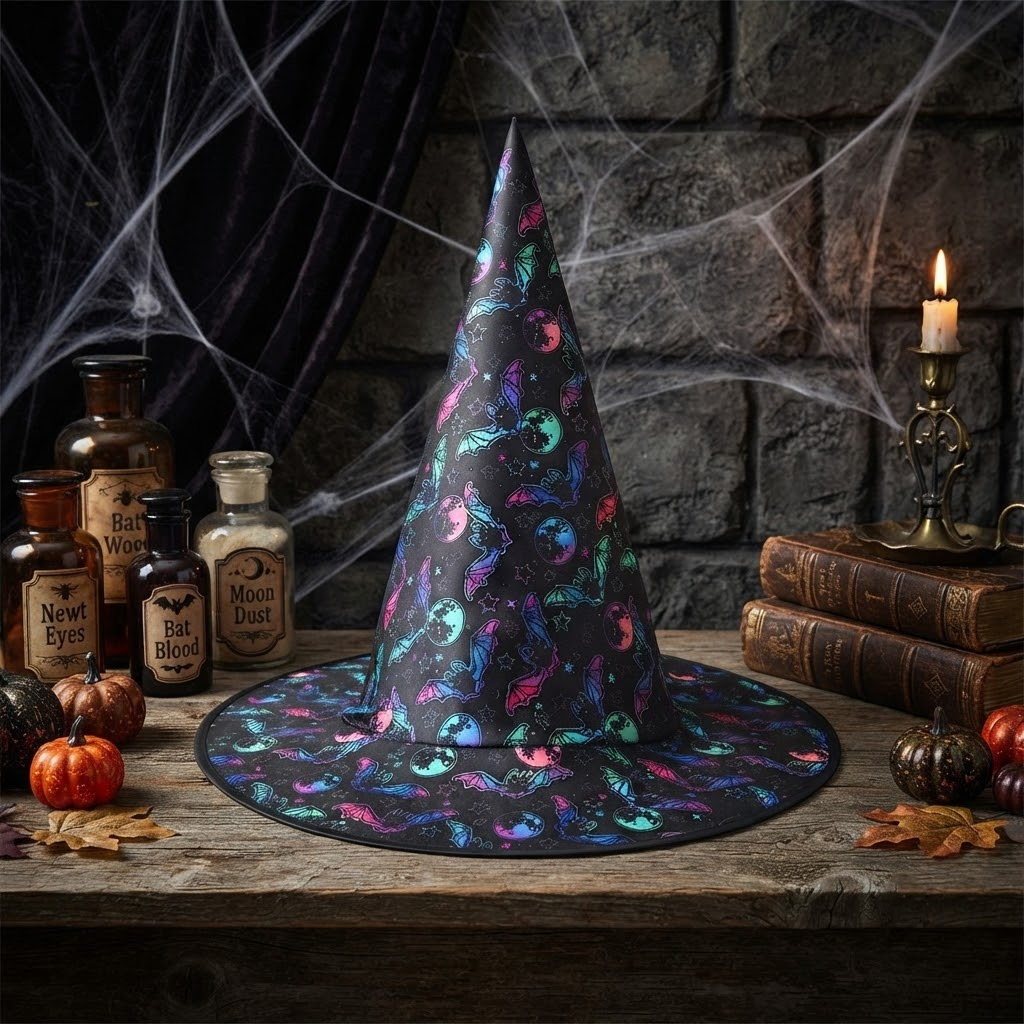 Halloween Bats And Moon Witch Hat Party, Witch Hat Costume Props, Black Witch Hat, Spooky Season Gift, Accessories for Porch Yard Indoor Outdoor Decor