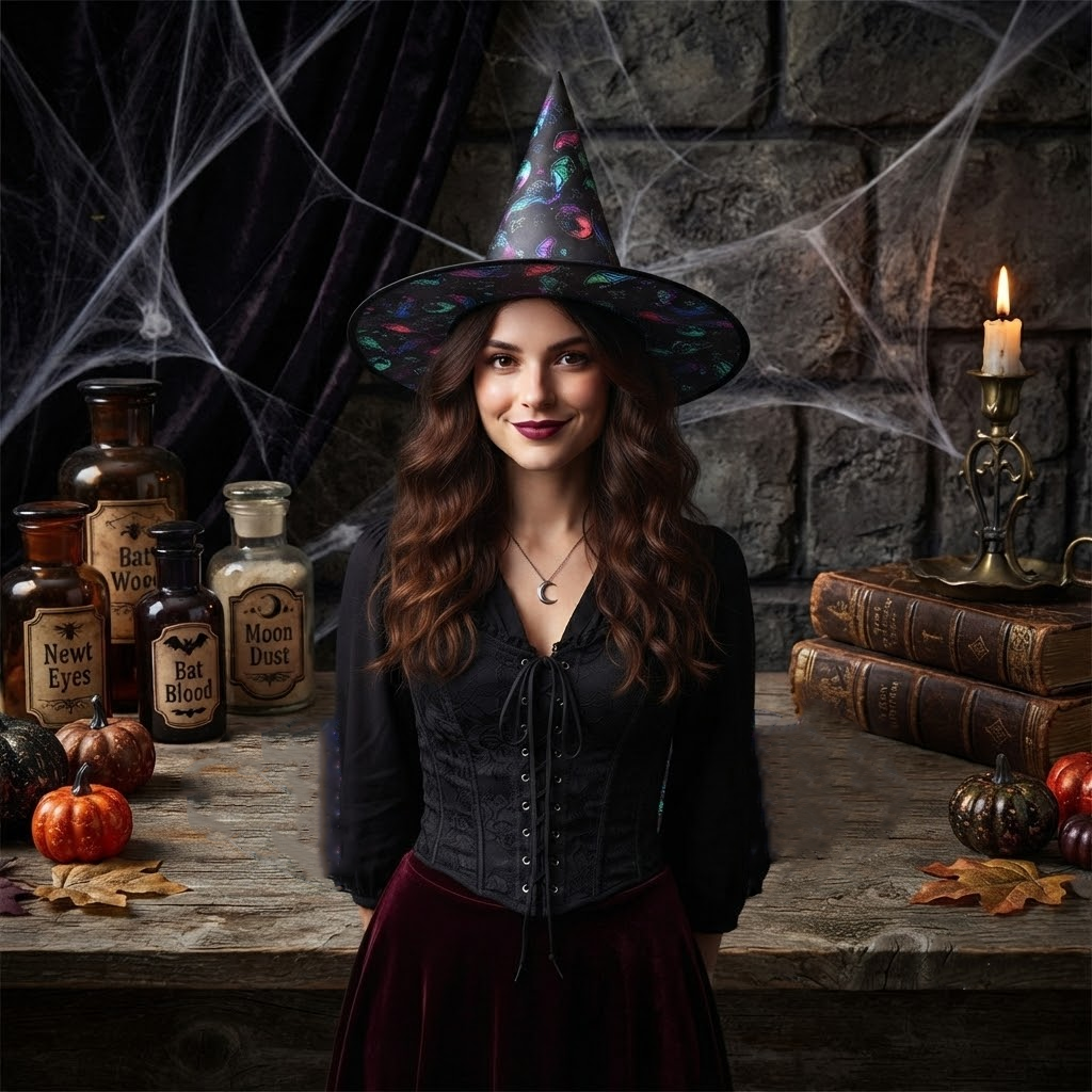 Halloween Bats And Moon Witch Hat Party, Witch Hat Costume Props, Black Witch Hat, Spooky Season Gift, Accessories for Porch Yard Indoor Outdoor Decor