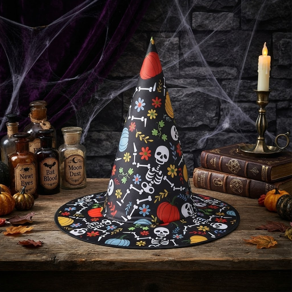 Halloween Funky Skeletons Witch Hat Party, Witch Hat Costume Props, Black Witch Hat, Spooky Season Gift, Accessories for Porch Yard Indoor Outdoor Decor