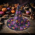 Halloween Black Purple Witch Hat Costume Pumpkins Pattern, Cosplay Headwear for Halloween, Costume and Makeup Party Decor