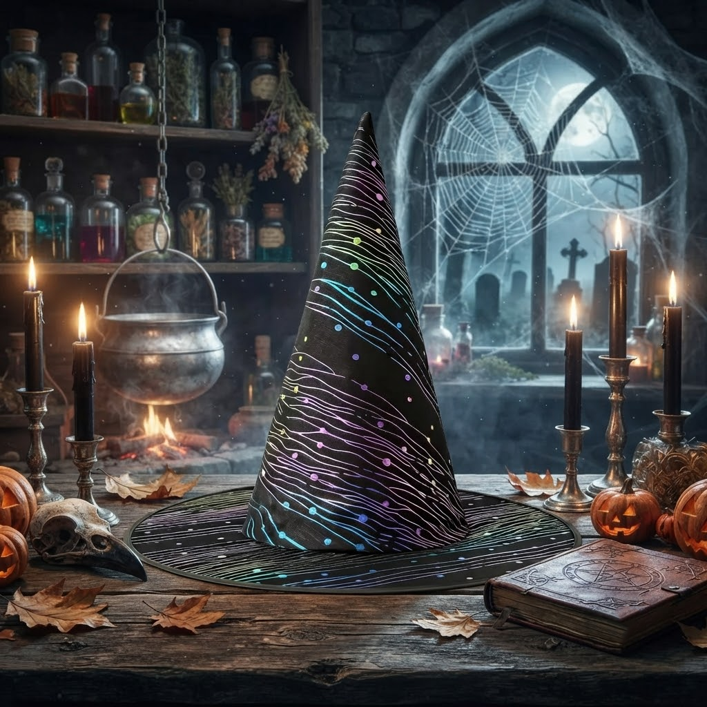 Halloween Colourful Witch Hat Party, Witch Hat Costume Props, Black Witch Hat, Spooky Season Gift, Accessories for Porch Yard Indoor Outdoor Decor