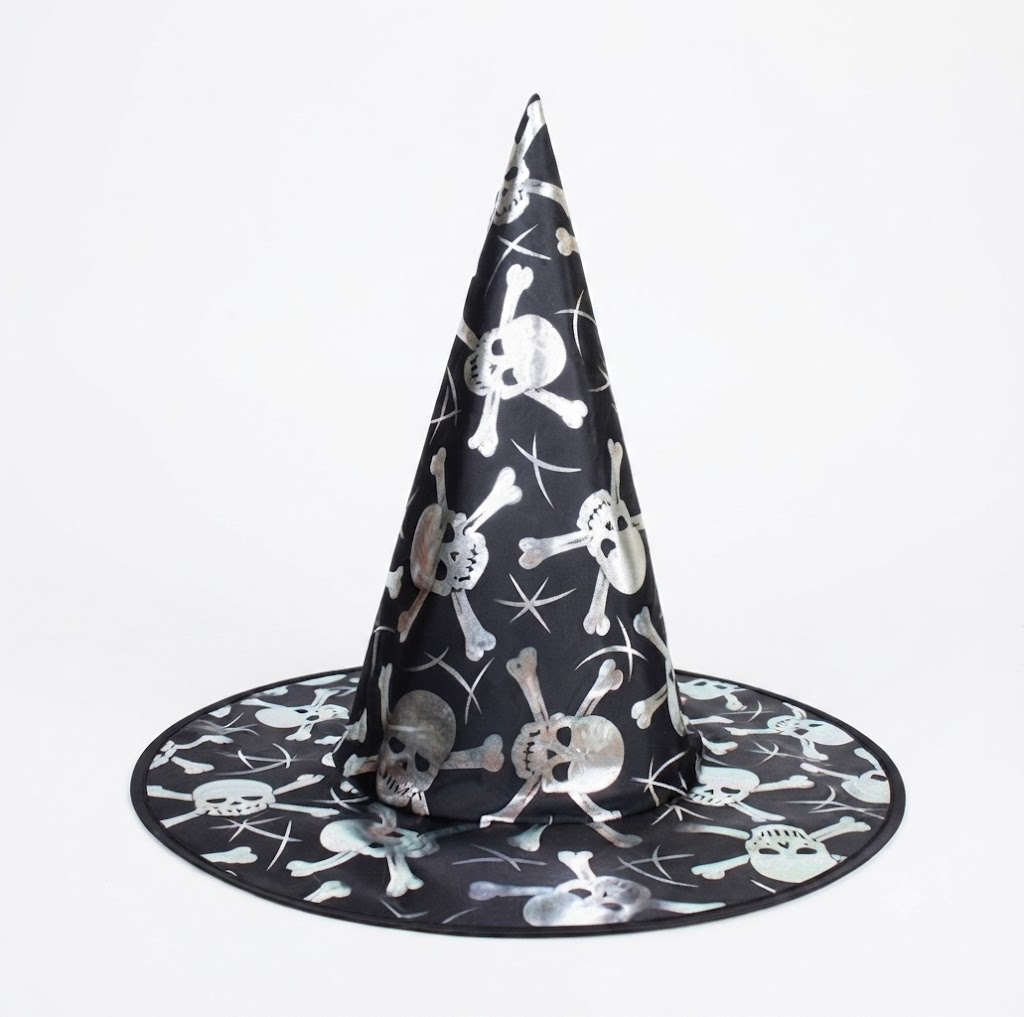 Halloween Hat Children Adults Magic Wizard Hat Party Costume Accessories Skulls Printed Pointed Witch Hat, Spooky Season Gift, Accessories for Porch Yard Indoor Outdoor Decor