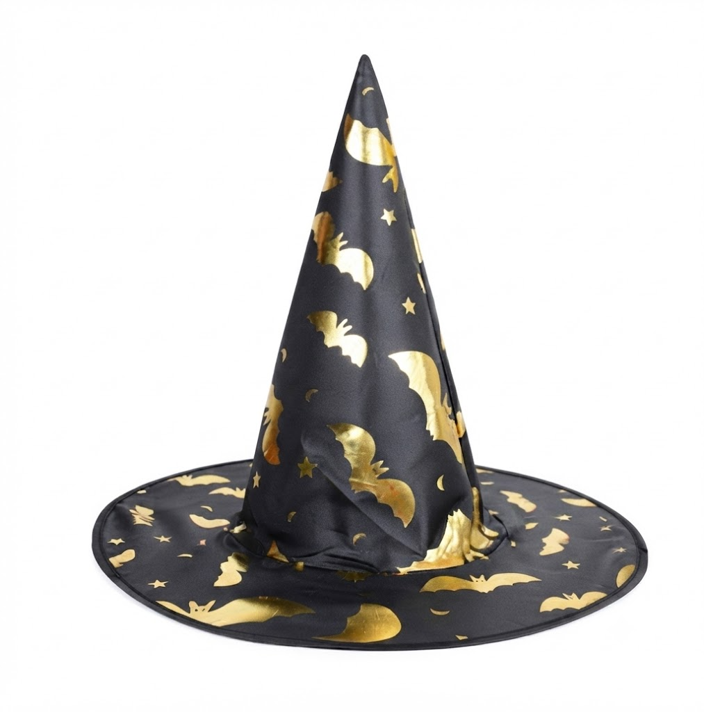 Halloween Hat Children Adults Magic Wizard Hat Party Costume Accessories Bats Printed Pointed Witch Hat, Spooky Season Gift, Accessories for Porch Yard Indoor Outdoor Decor