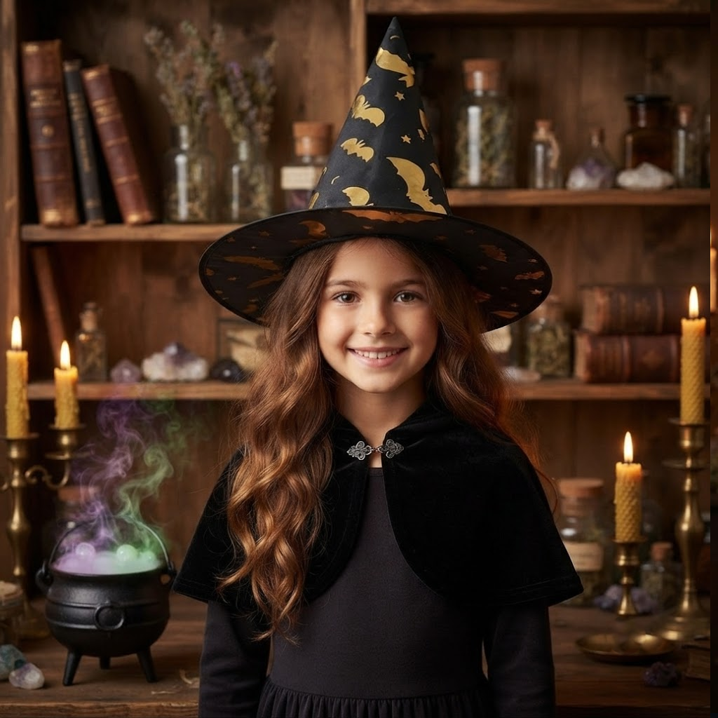 Halloween Hat Children Adults Magic Wizard Hat Party Costume Accessories Bats Printed Pointed Witch Hat, Spooky Season Gift, Accessories for Porch Yard Indoor Outdoor Decor